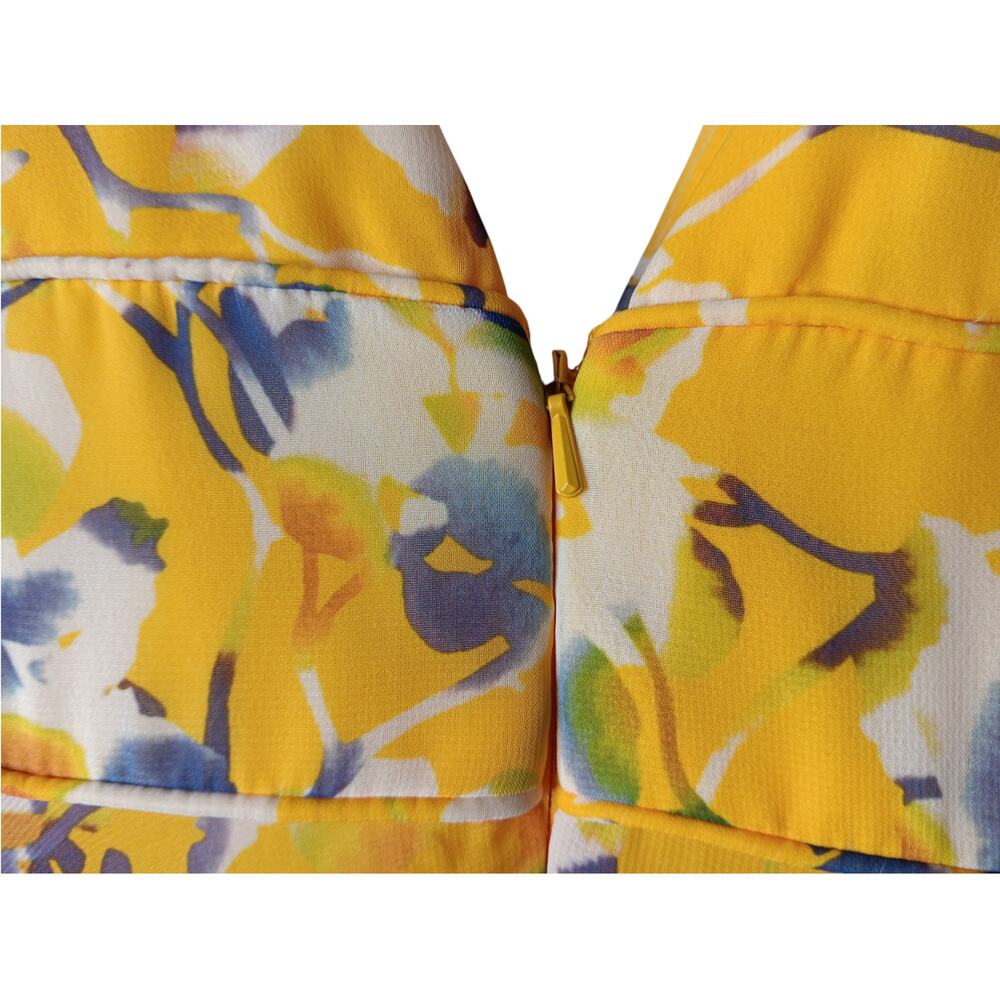 New with tags Mac Duggal 70206 Yellow Floral Maxi Dress Plunge V Size 0 - Picture 11 of 15